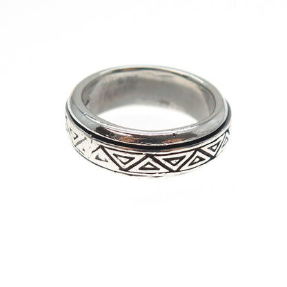 925 Sterling Silver Vintage Triangle Rotating Band Oxidized Ring Size 7.5
