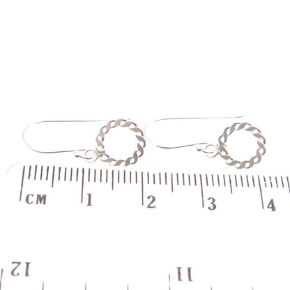 925 Sterling Silver Twisted Rope Circle Dangling Earrings