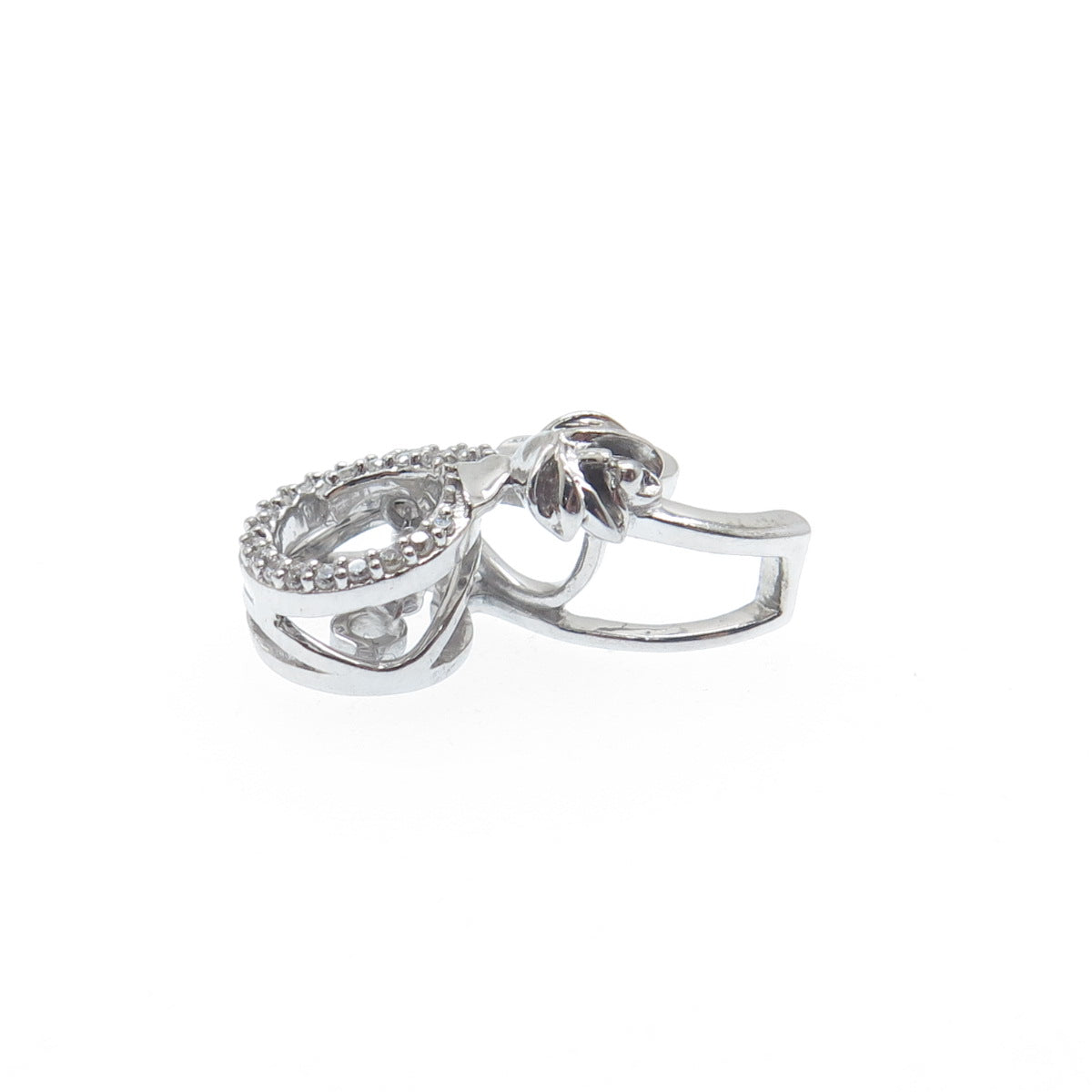 925 Sterling Silver Round-Cut C Z Rose Flower Minimalist Charm Slide Pendant