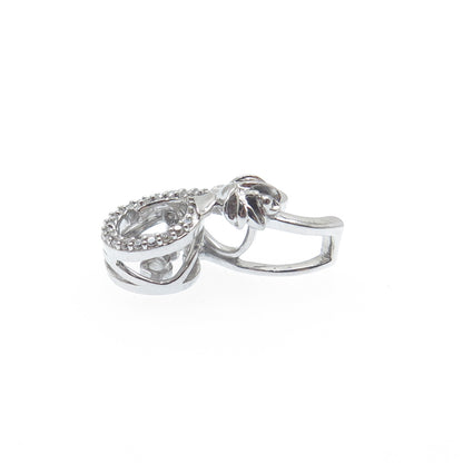 925 Sterling Silver Round-Cut C Z Rose Flower Minimalist Charm Slide Pendant