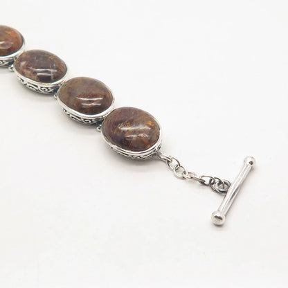 925 Sterling Silver Vintage Real Crazy Lace Agate Gem Tennis Link Bracelet 7.25"