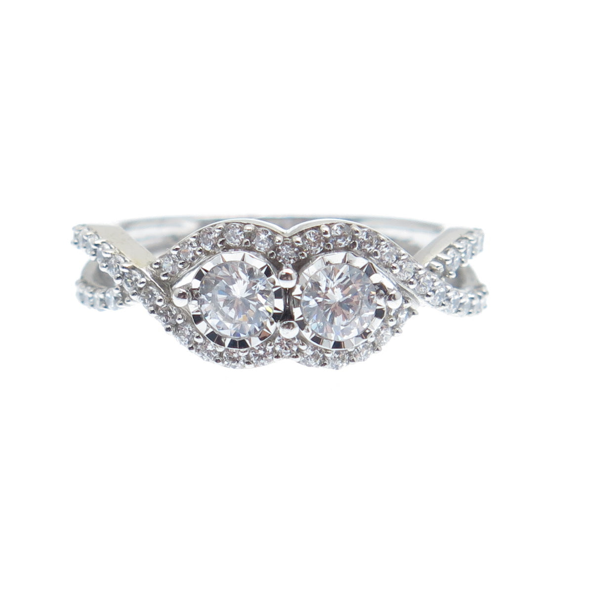 925 Sterling Silver Round-Cut C Z Infinity Twisted Promise Ring Size 7