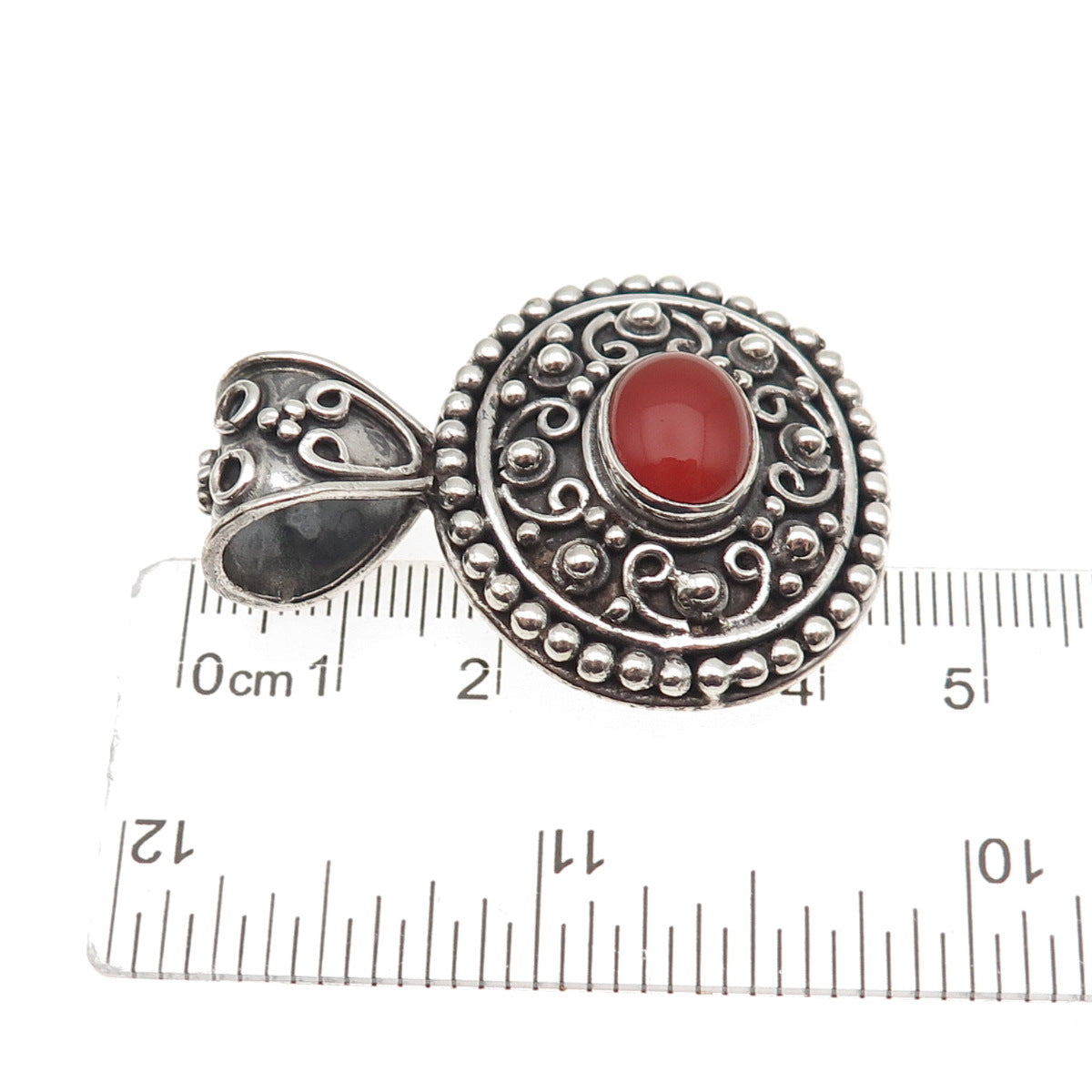 925 Sterling Silver Vintage Real Carnelian Modernist Beaded Oxidized Pendant