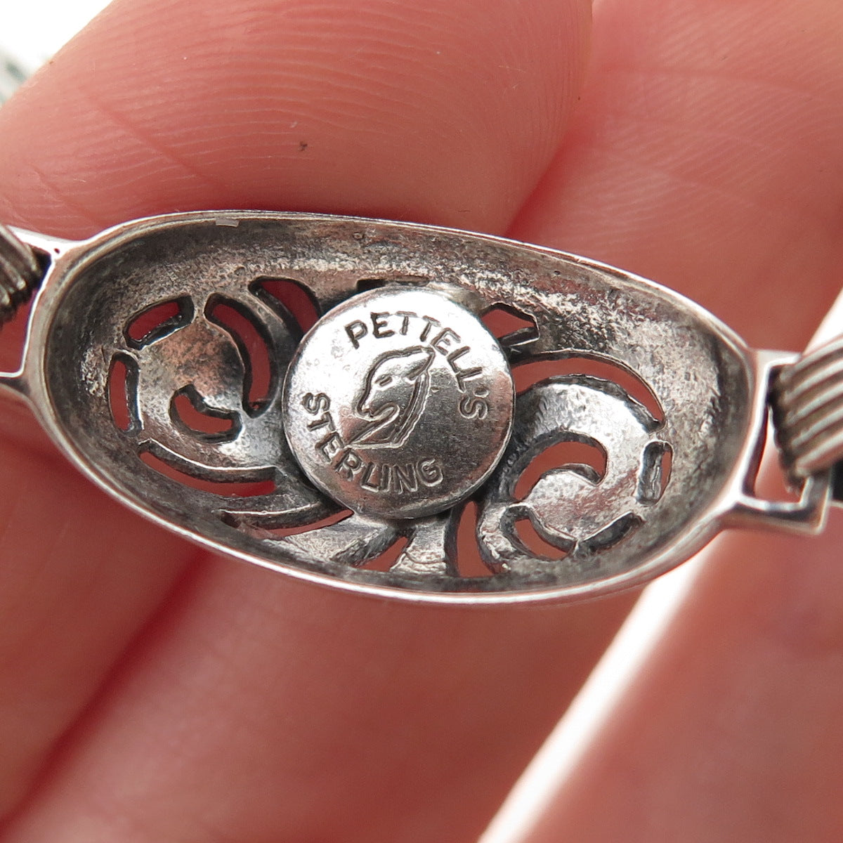 PETTELL'S 925 Sterling Silver Vintage Floral Dome Link Bracelet 7.25"