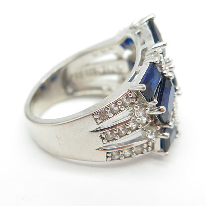 925 Sterling Silver Real White Topaz Gemstone & Lab-Created Sapphire Ring Size 6