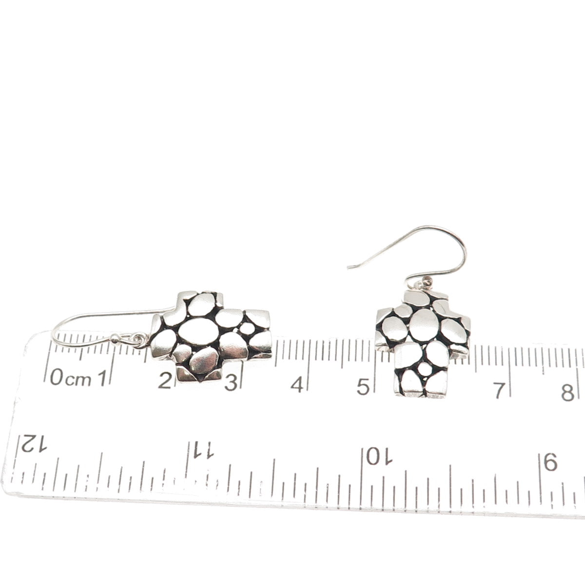 925 Sterling Silver Vintage Kali Dotted Cross Dangle Earrings