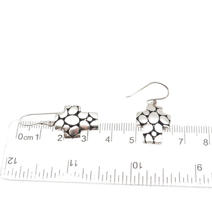 925 Sterling Silver Vintage Kali Dotted Cross Dangle Earrings