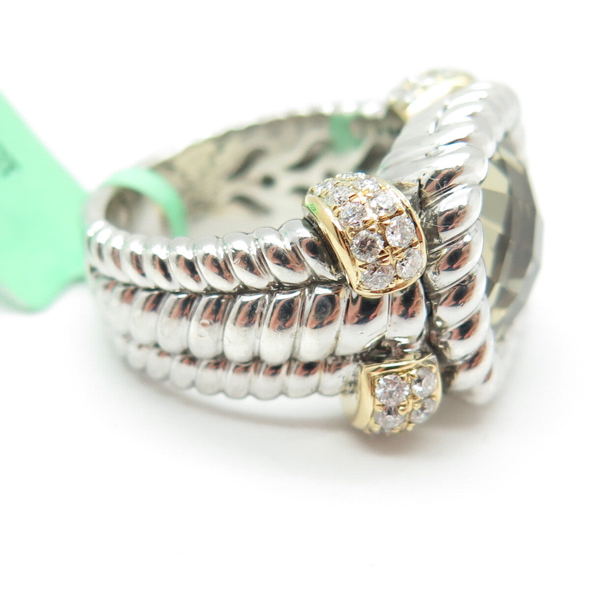 DANWAK 18K Gold Sterling 48 Diamond 0.60ct & Lemon Quartz 11.18ct Ring Size 7