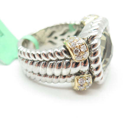 DANWAK 18K Gold Sterling 48 Diamond 0.60ct & Lemon Quartz 11.18ct Ring Size 7