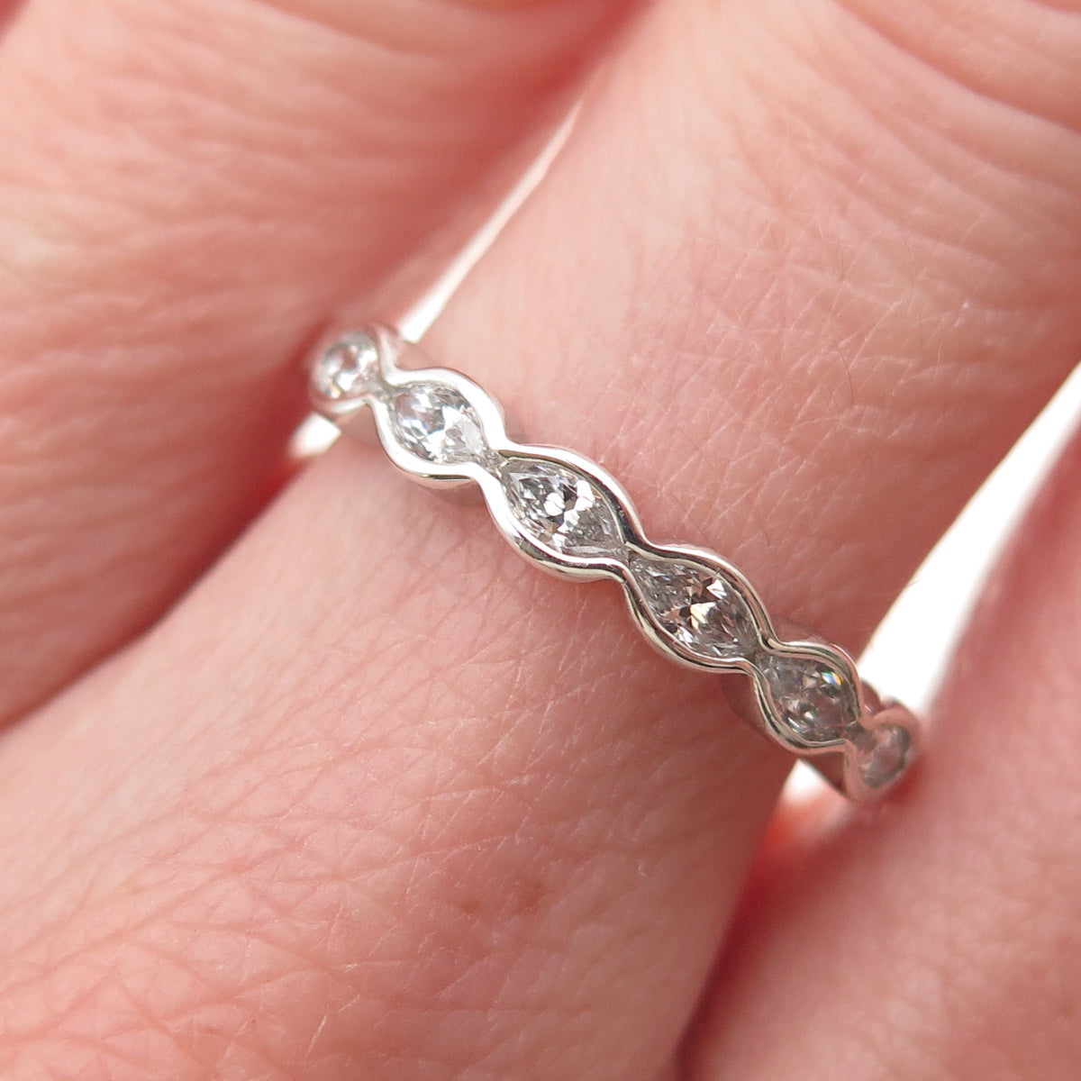 925 Sterling Silver Round-Cut C Z Half Eternity Band Ring Size 8