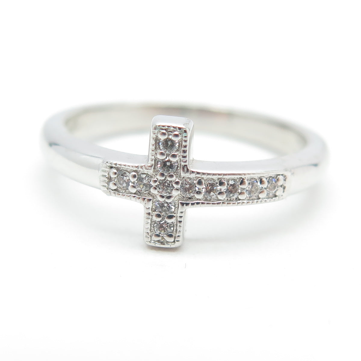 925 Sterling Silver Round-Cut C Z Cross Ring Size 8