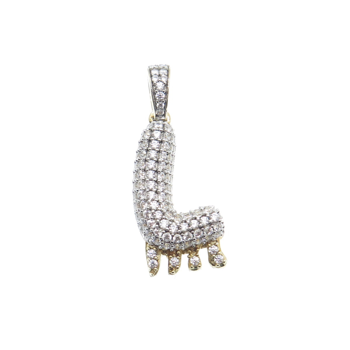 925 Sterling Silver Gold Plated Round-Cut Shaped C Z Letter L Sparkle Pendant