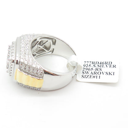 DADWANI 925 Sterling Silver 2-Tone Pave Swarovski Crystal Ring Size 11