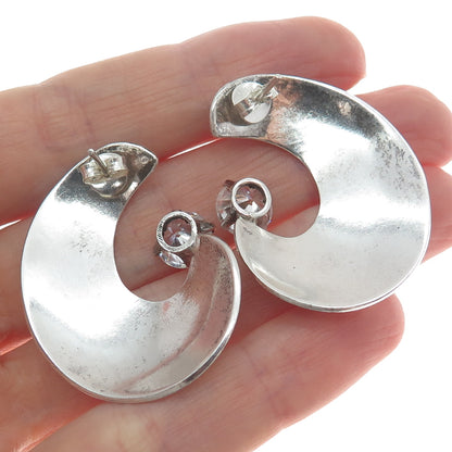 925 Sterling Silver Vintage Round-Cut Shaped C Z Crescent Moon Earrings