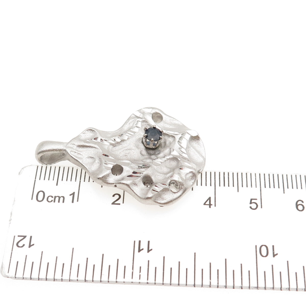 925 Sterling Silver Vintage Real Round-Cut Sapphire Modernist Pendant