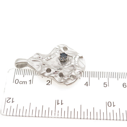 925 Sterling Silver Vintage Real Round-Cut Sapphire Modernist Pendant