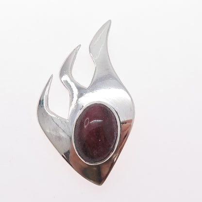 Bernhard Hertz 925 Sterling Silver Vintage Real Rhodonite Modernist Pin Brooch