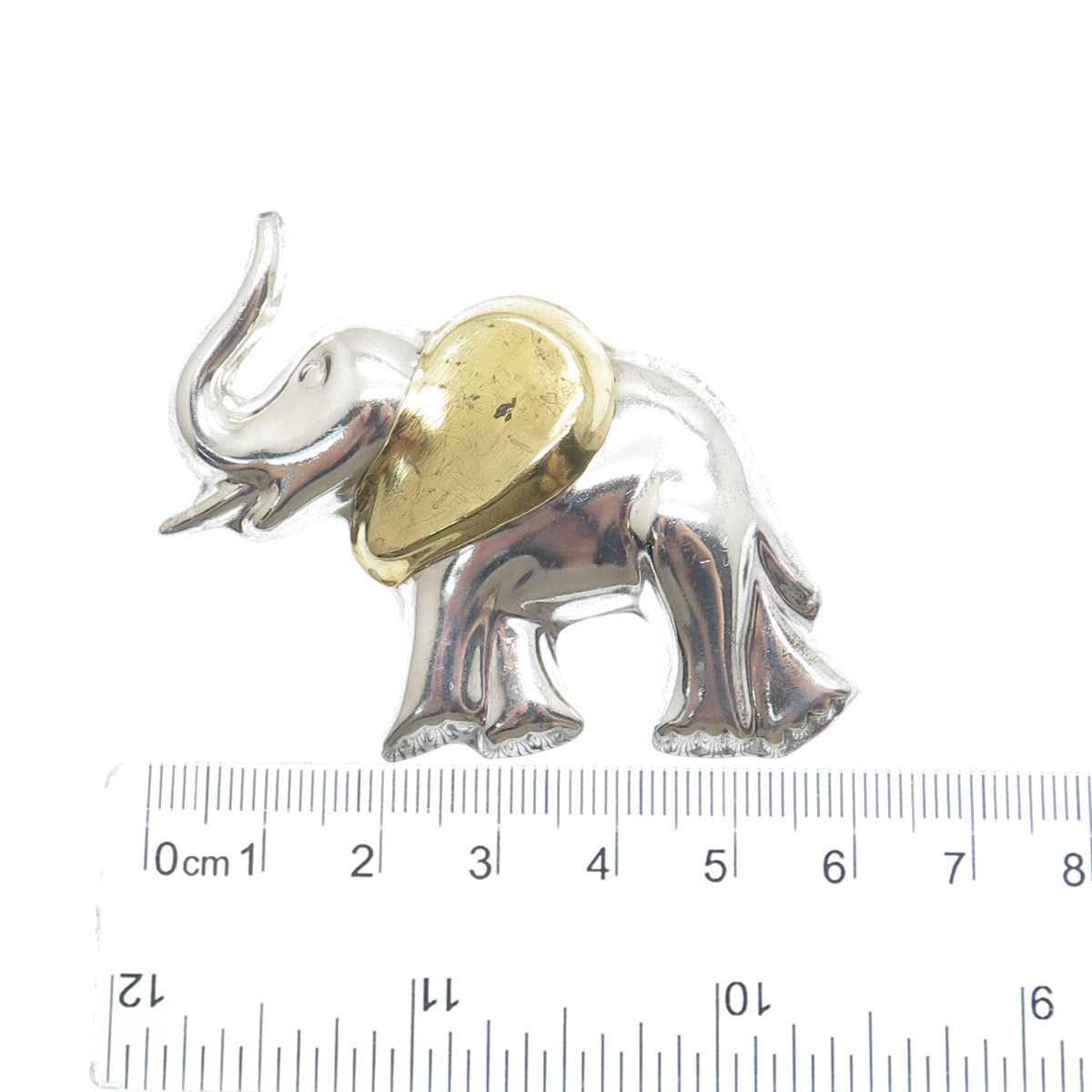 LATON 925 Sterling Silver 2-Tone Vintage Mexico Elephant Pin Brooch