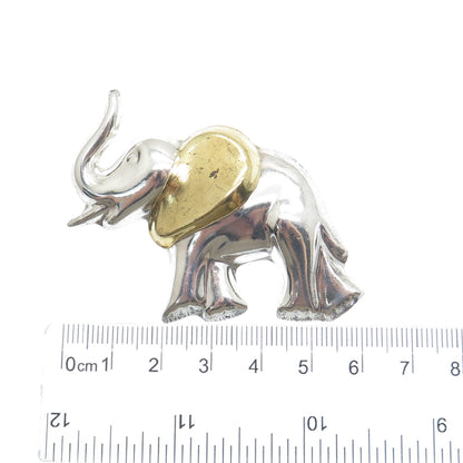 LATON 925 Sterling Silver 2-Tone Vintage Mexico Elephant Pin Brooch