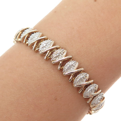 HN HENG NGAI 925 Sterling Silver Gold Plated Real Diamond XO Link Bracelet 7.5"