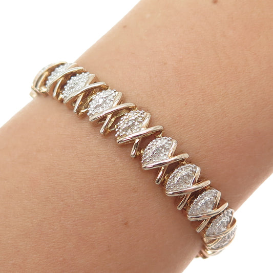 HN HENG NGAI 925 Sterling Silver Gold Plated Real Diamond XO Link Bracelet 7.5"