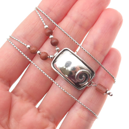 Silpada 925 Sterling Vintage Real Goldstone Spiral Round Box Chain Necklace 16"