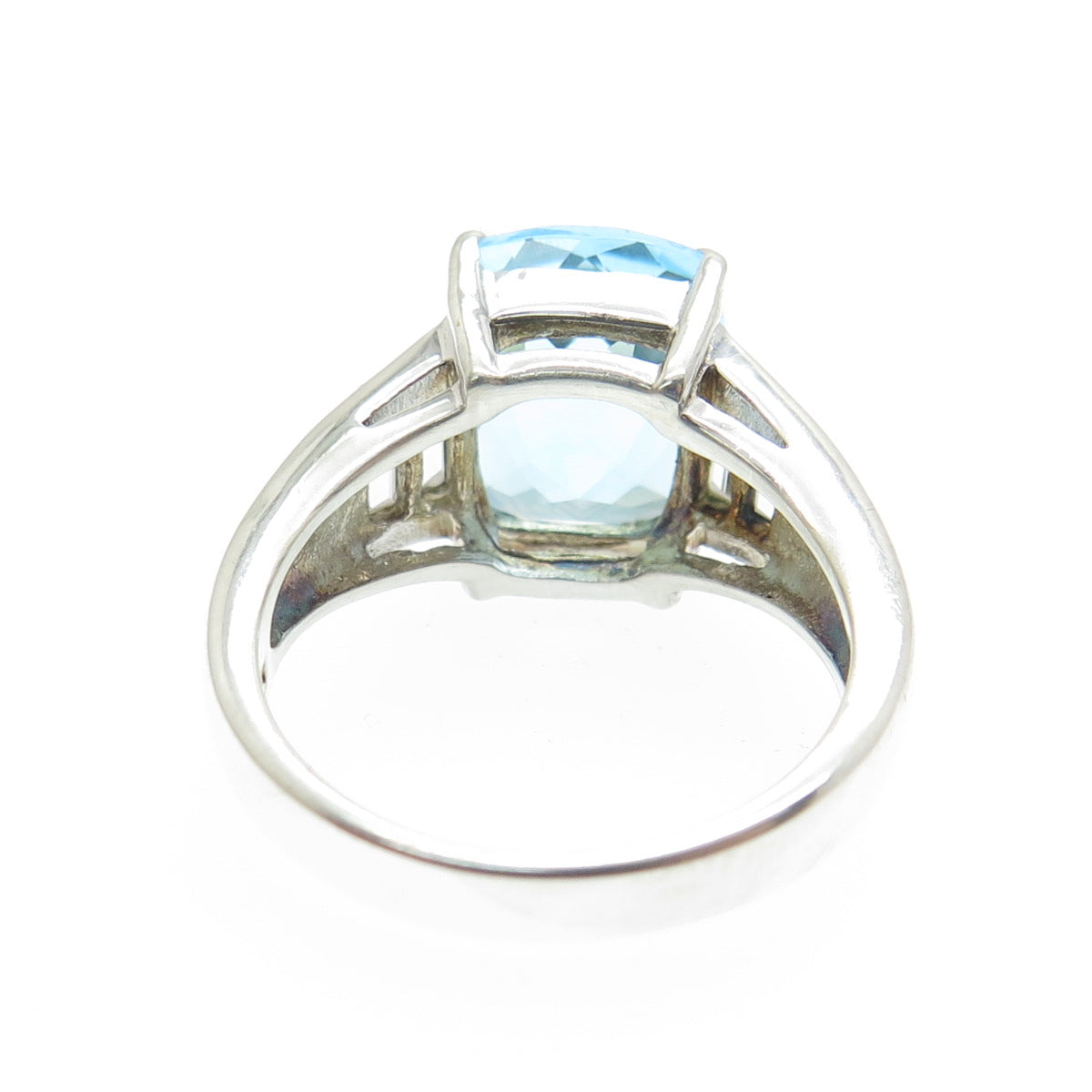 925 Sterling Silver Real Cushion-Cut Blue Topaz & C Z Ring Size 7.25