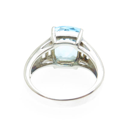 925 Sterling Silver Real Cushion-Cut Blue Topaz & C Z Ring Size 7.25