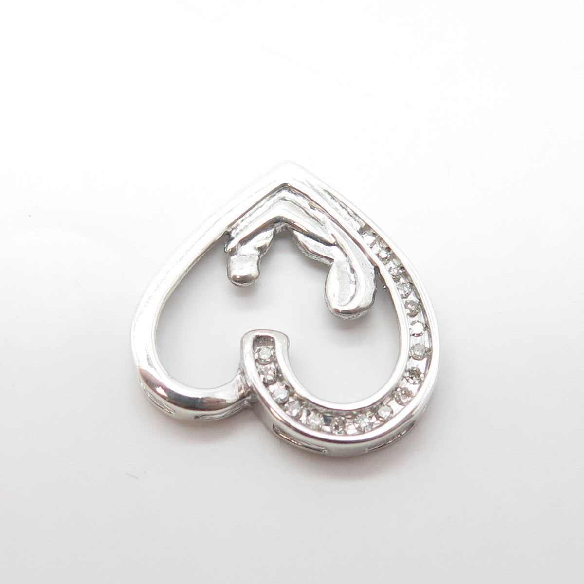 925 Sterling Silver Real White Diamond Mother & Child Open Heart Pendant