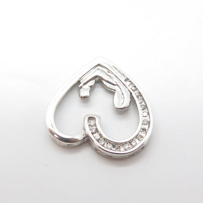 925 Sterling Silver Real White Diamond Mother & Child Open Heart Pendant