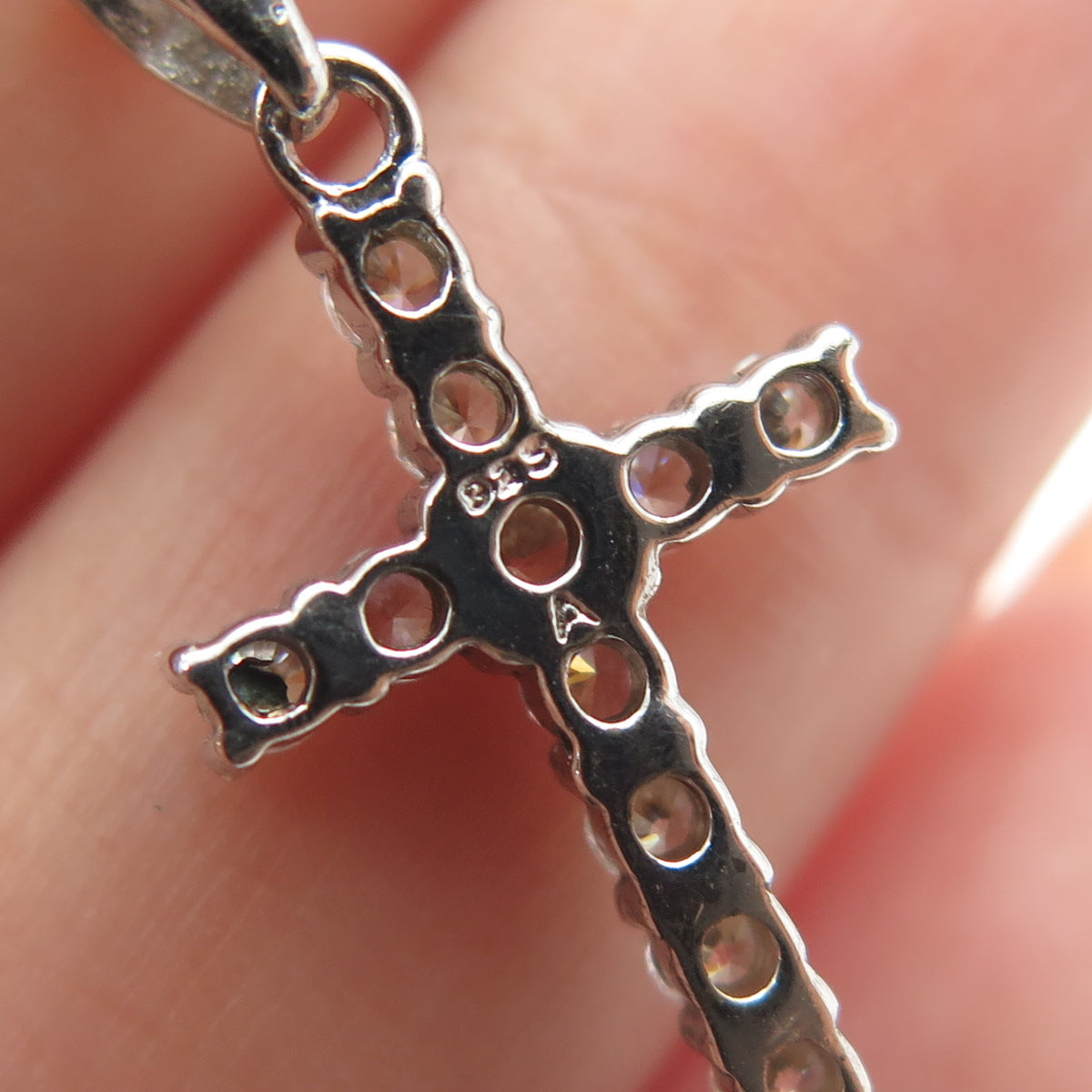 925 Sterling Silver Italy C Z Cross Pendant Cable Chain Necklace 16"