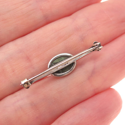 925 Sterling Silver Antique Art Deco Real Royston Turquoise Bar Pin Brooch