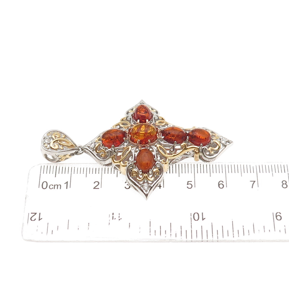 Michael Valitutti Gems En Vogue 925 Sterling 2-Tone Amber & Topaz Cross Pendant