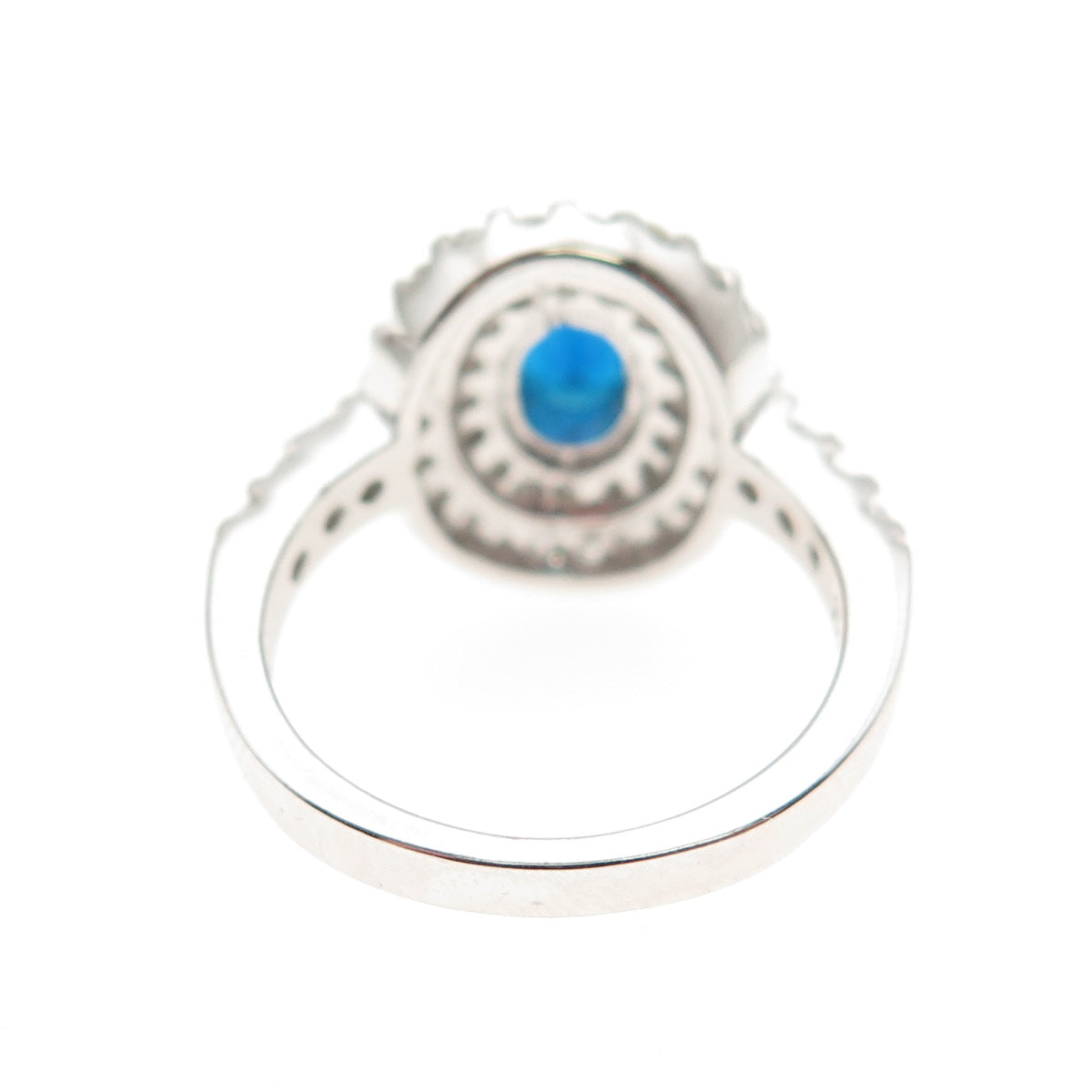 925 Sterling Silver Oval-Cut Blue & Round-Cut White C Z Ring Size 6