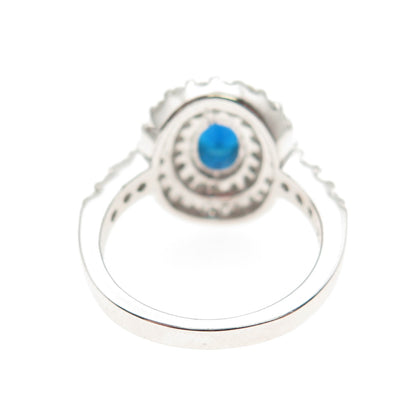 925 Sterling Silver Oval-Cut Blue & Round-Cut White C Z Ring Size 6