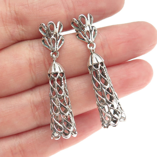 925 Sterling Silver Vintage Drop-Shape Dangling Earrings