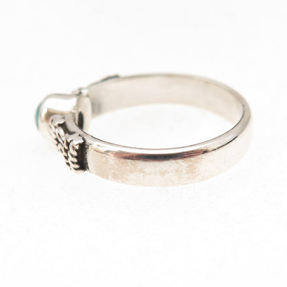 925 Sterling Silver Vintage Real Sleeping Beauty Turquoise Oxidized Ring Size 7