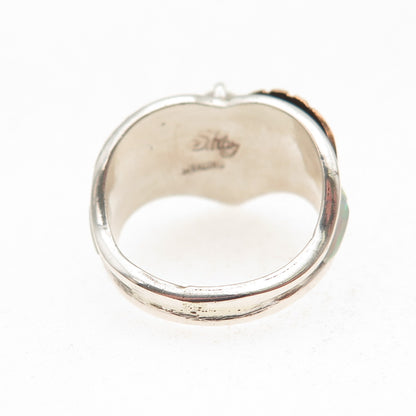 Silver Ray Navajo Old Pawn 925 Sterling 2-Tone Vintage Opal & C Z Ring Size 6