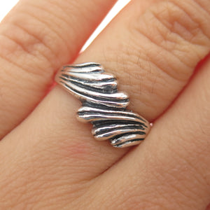 925 Sterling Silver Vintage Modernist Angel Wings Oxidized Ring Size 6.25