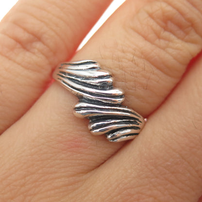 925 Sterling Silver Vintage Modernist Angel Wings Oxidized Ring Size 6.25