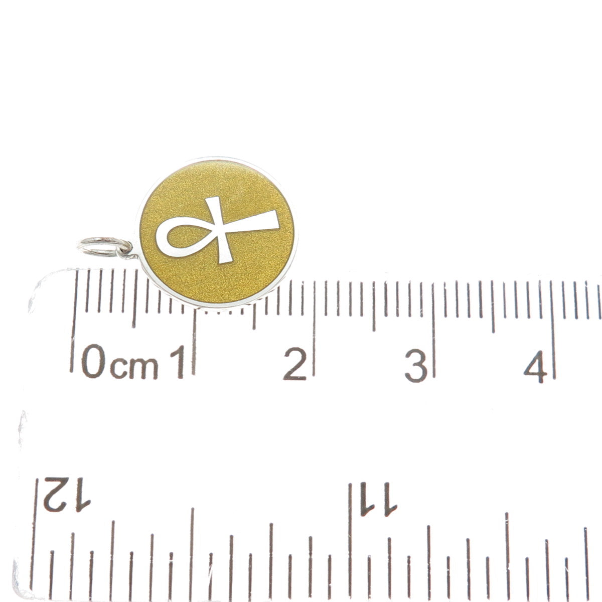 925 Sterling Silver Yellow Enamel Egyptian Ankh Minimalist Charm Pendant