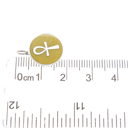 925 Sterling Silver Yellow Enamel Egyptian Ankh Minimalist Charm Pendant