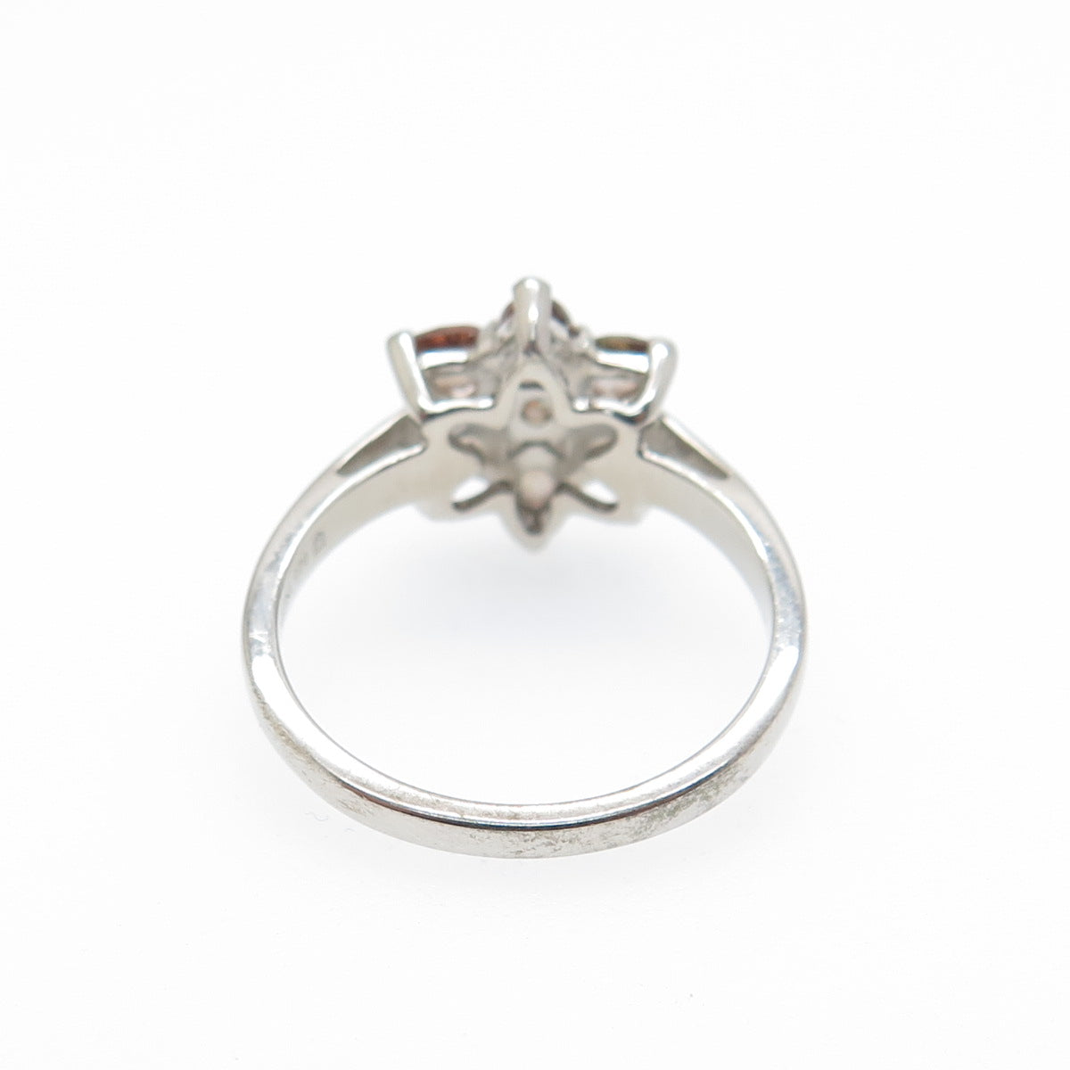 925 Sterling Silver Real Round & Pear-Cut Phantom Quartz Flower Ring Size 6.25