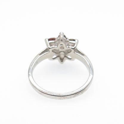 925 Sterling Silver Real Round & Pear-Cut Phantom Quartz Flower Ring Size 6.25