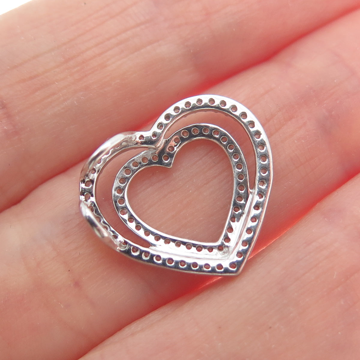 925 Sterling Silver Round-Cut C Z Double Heart Minimalist Charm Slide Pendant