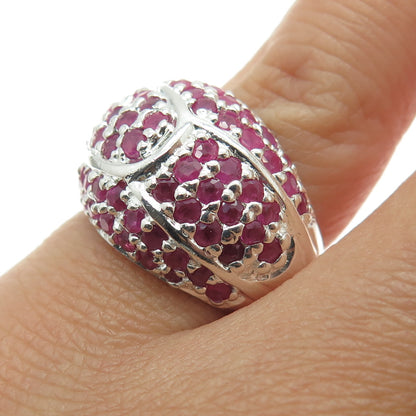 925 Sterling Silver Real Ruby Gemstone Domed Ring Size 6.25