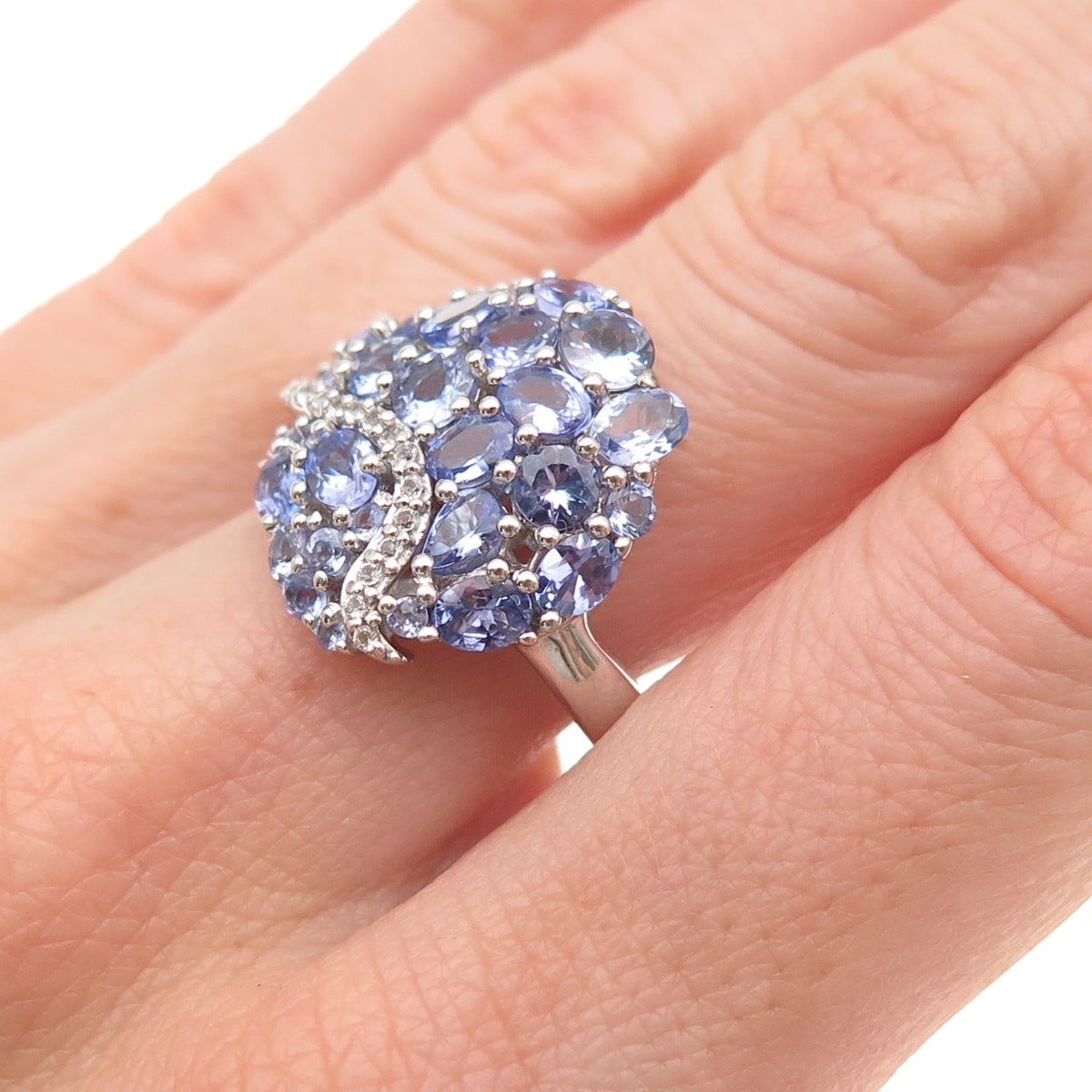 Chuck Clemency 925 Sterling Silver Real Tanzanite & White Topaz Ring Size 8.25