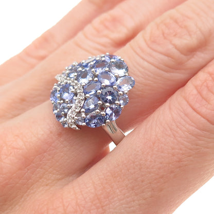 Chuck Clemency 925 Sterling Silver Real Tanzanite & White Topaz Ring Size 8.25