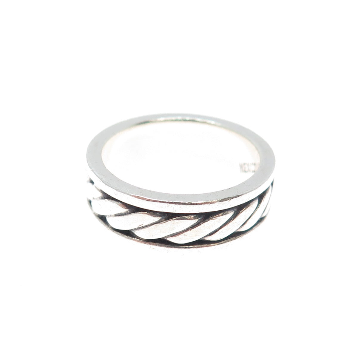 925 Sterling Silver Vintage Mexico Sewing Stitches Oxidized Band Ring Size 7