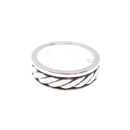 925 Sterling Silver Vintage Mexico Sewing Stitches Oxidized Band Ring Size 7
